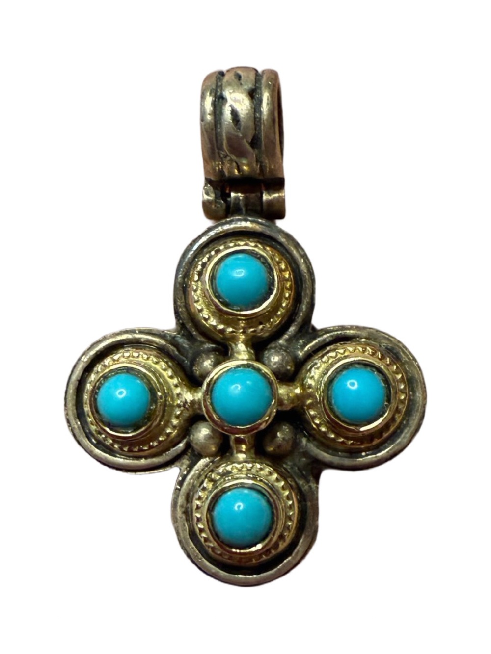 Stunning Konstantino Turquoise & 18k Gold Cross Pendant Necklace - Women Jewelry - Picture 4 of 7